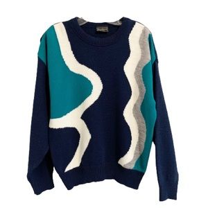 Vintage Sweater Oversized Wavy Abstract Graphic Color Block Sweater